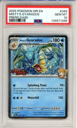 PSA GEM MT 10 Pokemon TCG Misty's Gyarados (Prerelease) 049/182 Holo (2025) - Image 1