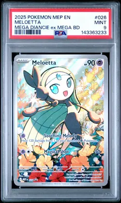 2025 POKEMON MEP EN-ME BLACK STAR PROMO #026 MELOETTA PSA 9 - Image 1