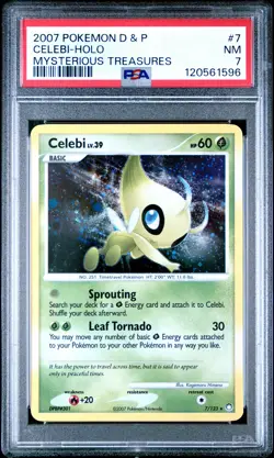2007 POKEMON DIAMOND & PEARL MYSTERIOUS TREASURES #7 CELEBI-HOLO PSA 7 - Image 1