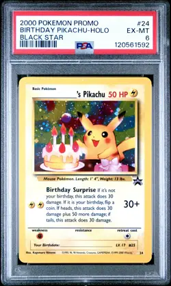 2000 POKEMON PROMO BLACK STAR #24 BIRTHDAY PIKACHU-HOLO PSA 6 - Image 1