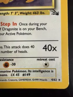 Pokemon TCG Dragonite Fossil Set Holo Rare Card 4/62 WOTC Vintage #102 LP - Image 4