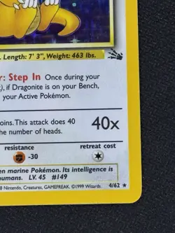Pokemon TCG Dragonite Holo Rare Card 4/62 Fossil NM Condition - Image 5