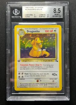 Pokemon TCG Dragonite Fossil 4/62 Holo 1st Edition Holo Rare Beckett 8.5 NM-MINT - Image 1
