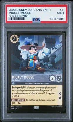 2023 DISNEY LORCANA EN P1-PROMO GEN CON 2023 #11 MICKEY MOUSE - MUSKETEER PSA 9 - Image 1