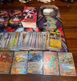 Pokemon Card Lot!! Over 300 Plus Cards, Poster, All Empty Tins And Box, SIR,EX - Image 3