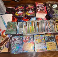 Pokemon Card Lot!! Over 300 Plus Cards, Poster, All Empty Tins And Box, SIR,EX - Image 4