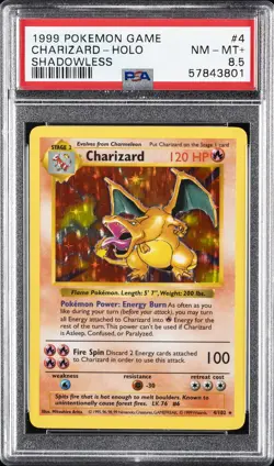 1999 POKEMON BASE SET SHADOWLESS #4 CHARIZARD-HOLO PSA 8.5 - Image 1