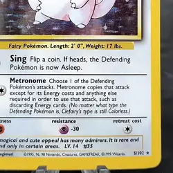 Clefairy 5/102 Base Set Holo Rare Unlimited Vintage WOTC 1999 Pokemon NM - Image 2