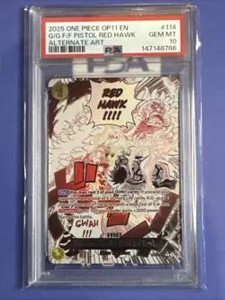 One Piece Gum-Gum Fire-Fist Pistol Red Hawk OP11 Alt Art PSA 10 - Image 1