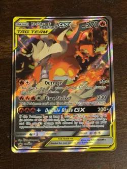 Pokemon Reshiram & Charizard GX TAG TEAM Black Star Promo SM201 Full Art LP - Image 1