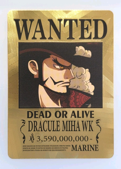 One Piece WANTED Dracule Mihawk Gold Foil Fan Art Collector Card TCG - Image 1