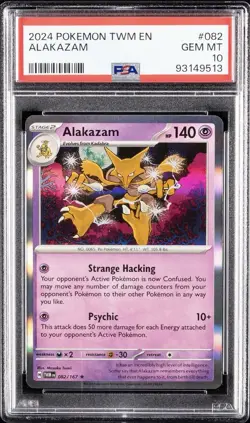 2024 POKEMON TWM EN-TWILIGHT MASQUERADE ALAKAZAM 082 PSA 10 - Image 1