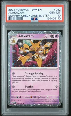 2024 POKEMON TWM EN-TWILIGHT MASQUERADE #082 ALAKAZAM PSA 10 - Image 1