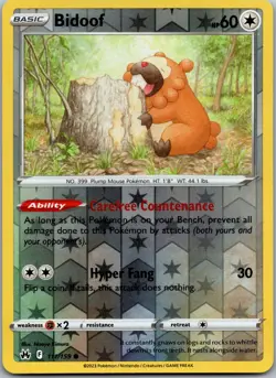 Bidoof 111/159 - Crown Zenith Pokemon TCG NM Reverse Holofoil - Image 1