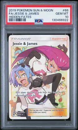 2019 POKEMON SUN & MOON HIDDEN FATES #68 FULL ART/JESSIE & JAMES PSA 10 - Image 1