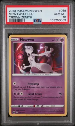 2023 POKEMON SWORD & SHIELD CROWN ZENITH #059 MEWTWO-HOLO PSA 10 - Image 1