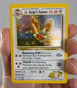 Pokemon TCG Lt. Surge's Fearow Holo Rare Card 7/132 Gym Heroes Series MP - swirl - Image 1