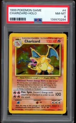 1999 Pokemon Charizard Base Set Rare Holo #4 PSA 8 NM-MT - Image 1