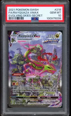2021 Pokemon Rayquaza VMAX Evolving Skies Secret Rare Full Art #218 PSA 10 - Image 1