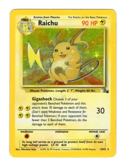 Pokemon TCG Raichu Fossil Holo Card 14/62 Unlimited Rare - Image 1