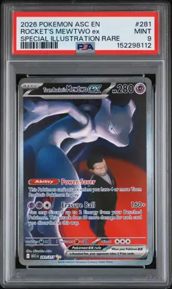 2026 POKEMON ASCENDED HEROES SIR 281/217 TEAM ROCKET'S MEWTWO EX PSA 9 - Image 1