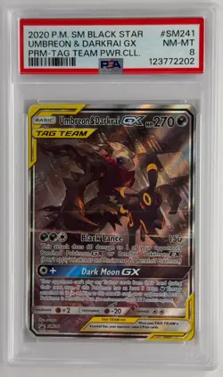 Umbreon & Darkrai GX Tag Team Power Cell PSA 8 #SM241 2020 Pokemon Black Star - Image 1
