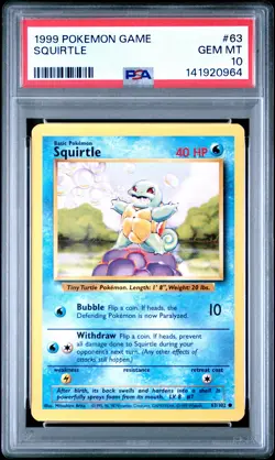 1999 POKEMON BASE SET UNLIMITED #63 SQUIRTLE PSA 10 - Image 1