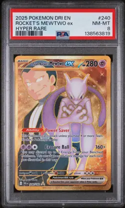 Pokemon Team Rocket's Mewtwo ex 240/182 Destined Rivals PSA 8 Hyper Rare Holo - Image 1