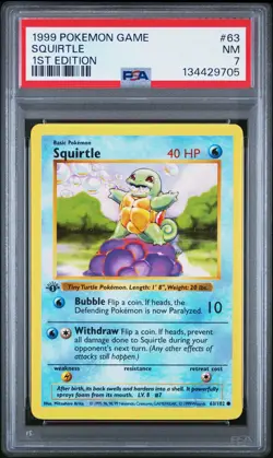 1999 Pokemon Game SQUIRTLE 1st Edition 63/102 PSA 7 NM - Image 1