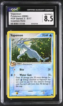 CGC 8.5 Vaporeon 2006 POP Series 3 6/17 Cosmos Holo Pokemon Card - Image 1