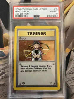 2000 Pokemon Gym Heroes 1st Edition 15 Brock PSA 8 90909851 Graded Pokemon Cards - Image 1