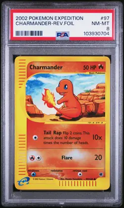 2002 POKEMON EXPEDITION #97 CHARMANDER-REVERSE FOIL PSA 8 - Image 1