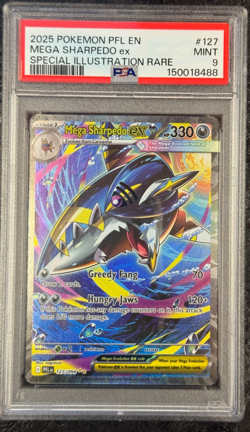 2025 POKEMON PFL EN MEGA SHARPEDO ex SPECIAL ILLUSTRATION RARE #127 💎 PSA 9 - Image 1