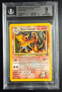 2000 Gym Challenge Unlimited 2/132 Blaine's Charizard Holo Rare Error BGS 9 - Image 1