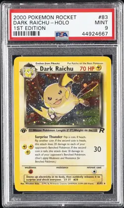 2000 POKEMON ROCKET 1ST ED #83 DARK RAICHU-HOLO PSA 9 - Image 1