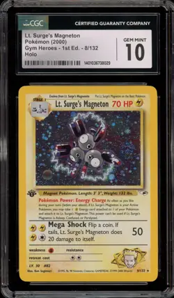 Pokemon Lt. Surge's Magneton Gym Heroes 1st Edition Holo Rare #8 CGC 10 Gem Mint - Image 1