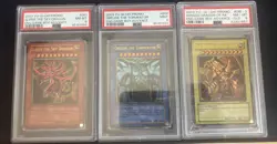 Yu-Gi-Oh PSA 8, 9, 8 2003 GBI Egyptian God Cards Set Slifer, Obelisk, Ra. (UR) - Image 1