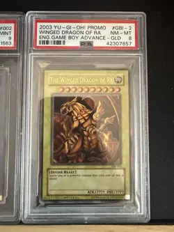 Yu-Gi-Oh PSA 8, 9, 8 2003 GBI Egyptian God Cards Set Slifer, Obelisk, Ra. (UR) - Image 4