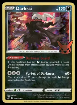 Pokemon Cards Darkrai 105/189 Trick or Trade BOOster Holo Promo NM - Image 1