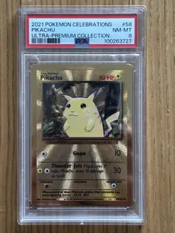 Pokemon 25th Anniversary Celebrations Gold Metal Pikachu Card 58/102 PSA 8 - Image 1