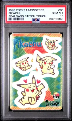 1998 POCKET MONSTERS SEALDASS STITCH TOUCH #05 PIKACHU PSA 10 - Image 1