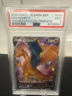 2020 Pokemon Champion's Path Charizard v PSA 9 Promo Card ETB SWSH050 - Image 1