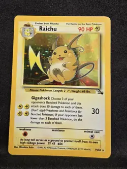 Vintage Pokemon TCG - Fossil - Unlimited Raichu 14/62 Holo: HP (Binder Card) - Image 1