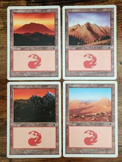 MTG ⭐Starter 1999 Basic Land Mountain Set MP ⭐4x: 1x of Each Art ⭐Vintage Magic - Image 1