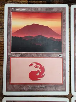 MTG ⭐Starter 1999 Basic Land Mountain Set MP ⭐4x: 1x of Each Art ⭐Vintage Magic - Image 3