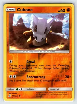 Cubone 105/236 2019 S&M Unified Minds Pokemon Card Reverse Holo Common - Nm - Image 1