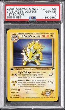 2000 POKEMON GYM CHALLENGE 1ST ED #28 LT. SURGE'S JOLTEON PSA 10 - Image 1