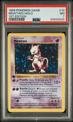 1999 POKEMON BASE SET 1ST EDITION #10 MEWTWO-HOLO PSA 7 - Image 1