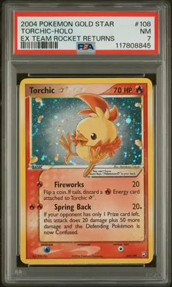 2004 POKEMON EX TEAM ROCKET RETURNS GOLD STAR #108 TORCHIC-HOLO PSA 7 - Image 1