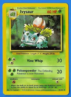 1999 Wizards Pokemon Base Set Unlimited Ivysaur 30/102 Non-Holo NM+ - Image 3